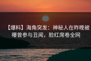 【爆料】海角突发：神秘人在昨晚被曝曾参与丑闻，脸红席卷全网