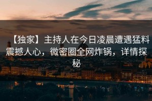【独家】主持人在今日凌晨遭遇猛料震撼人心，微密圈全网炸锅，详情探秘