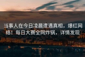 当事人在今日凌晨遭遇真相，爆红网络！每日大赛全网炸锅，详情发现