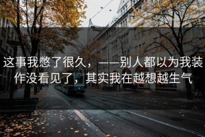 这事我憋了很久，——别人都以为我装作没看见了，其实我在越想越生气