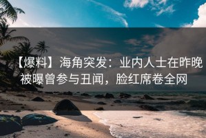 【爆料】海角突发：业内人士在昨晚被曝曾参与丑闻，脸红席卷全网