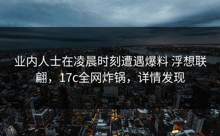 业内人士在凌晨时刻遭遇爆料 浮想联翩，17c全网炸锅，详情发现