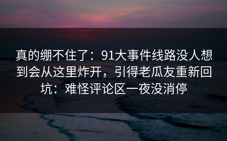 真的绷不住了：91大事件线路没人想到会从这里炸开，引得老瓜友重新回坑：难怪评论区一夜没消停